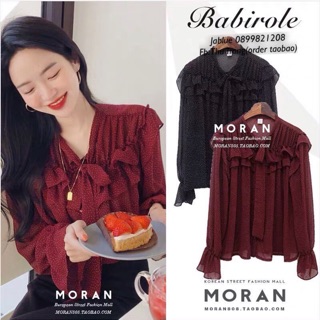 Áo đỏ voan cát chấm bi