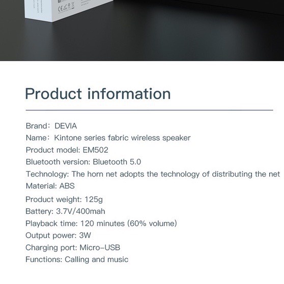 Loa Bluetooth Mini Không Dây DEVIA Kinton fabric có micro nghe nhạc gọi điện 120 phút, Hàng chính hãng BH 1 năm