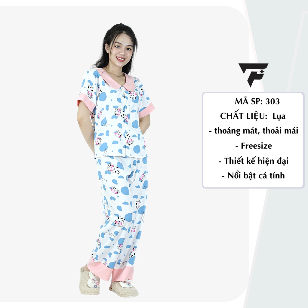Đồ bộ pijama đồ ngủ mặc nhà lụa sang chảnh họa tiết cá tính dễ thương FPLUS 303