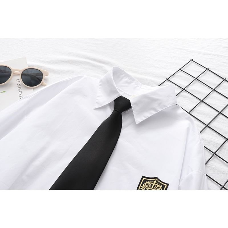 Áo Sơ Mi Trắng Tay Dài Dáng Rộng Thắt Cà Vạt Thời Trang 2020 Cho Nữ