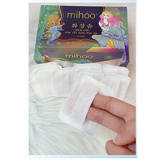 [ Hộp 80 Miếng] Bông Tẩy Trang Hàn Quốc Dạng Túi Xỏ Ngón Mihoo Mermaid Cotton Pads