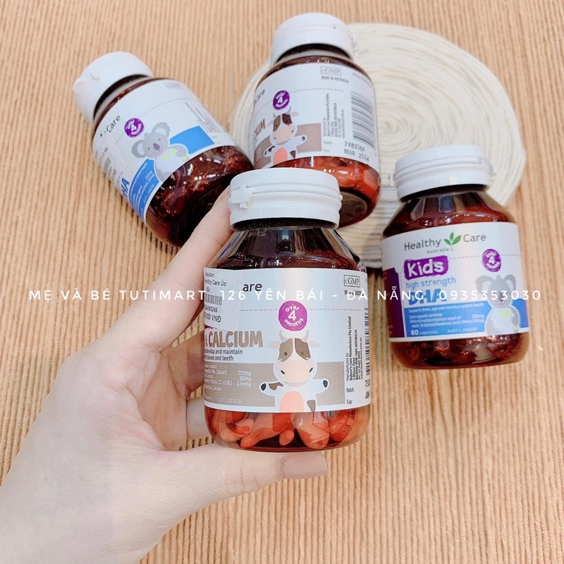 Combo DHA+Canxi Healthy Care viên nhai cho bé từ 4 tháng tuổi - Xuất xứ Úc