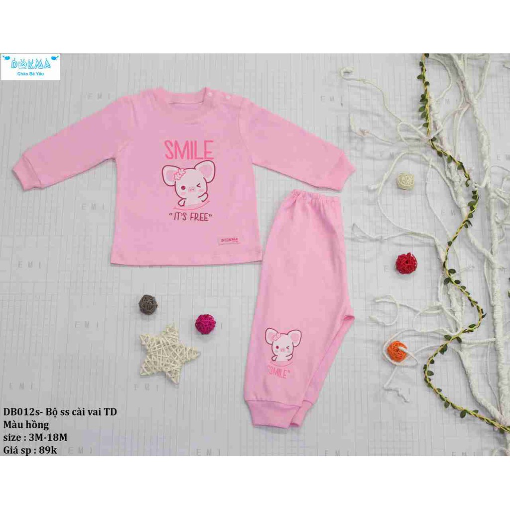 Dokma - Bộ quần áo cotton dài tay cài vai cho bé 3-6 tháng tuổi DB012S