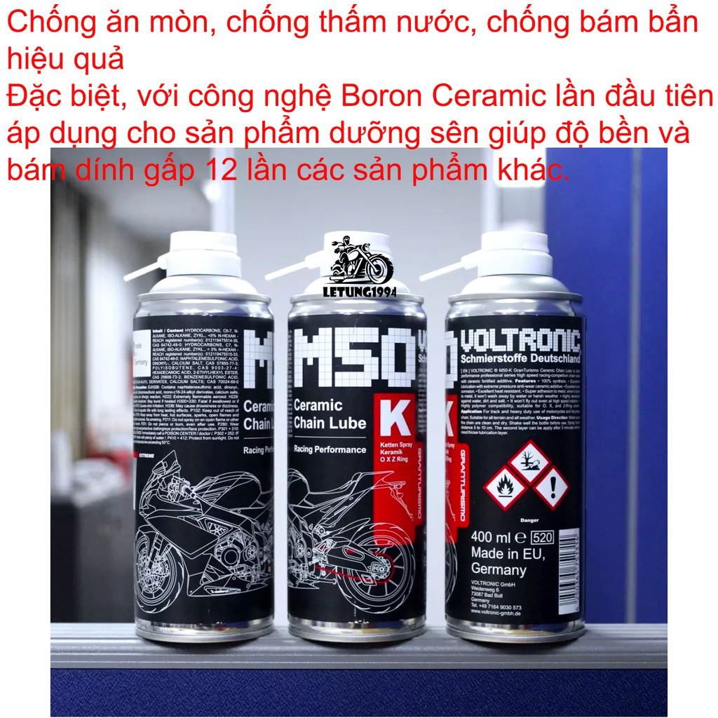 Dưỡng Sên Cao Cấp Voltronic M50-K Ceramic Chain Lube Racing Performance Ketten Spray O X Z Ring 400ML - Made in Germany