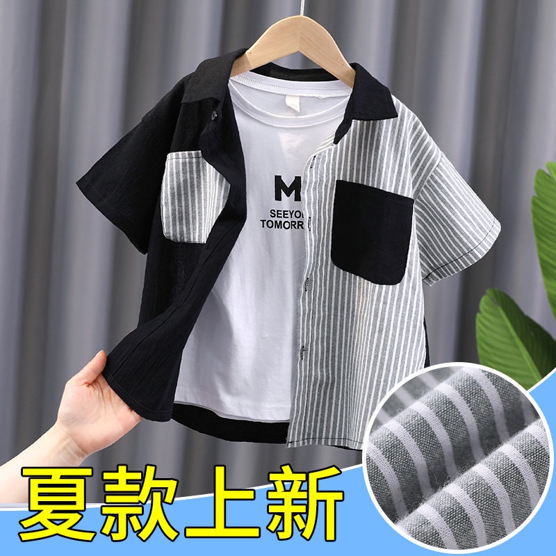 Áo Sơ Mi Cotton Tay Ngắn Phong Cách Mới 2022 Dành Cho Bé Trai