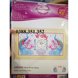 Tranh thêu chữ thập Đồng Hồ Vợ chồng LV3155 62*35cm