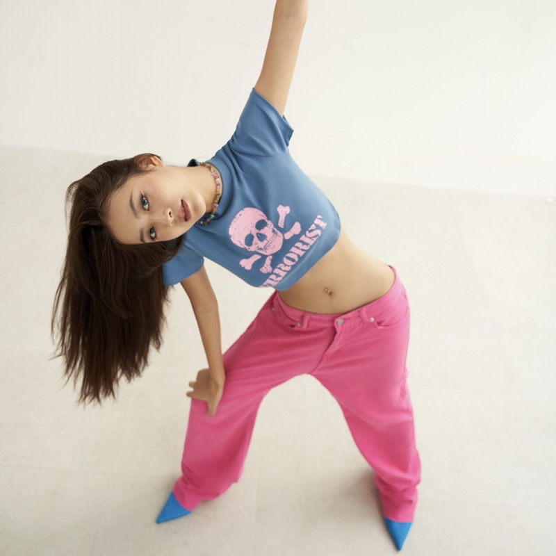 Áo ERRORIST skull croptop xanh / nâu