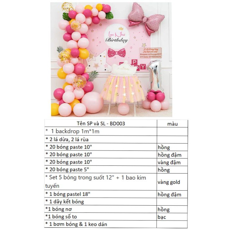 (KÈM BACKDROP MS14,16) SET BÓNG TRANG TRÍ SINH NHẬT BD003
