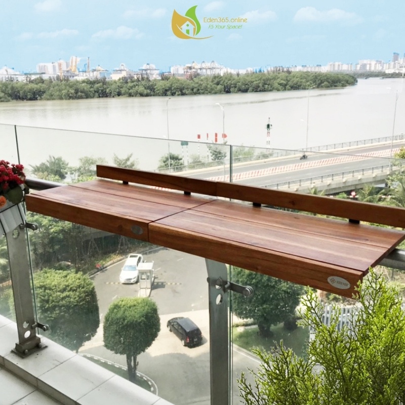 Bàn treo ban công, bàn bar ban công gỗ tràm chuyên dùng ngoài trời phù hợp cho lan can thẳng, lan can tròn - Kute Nest