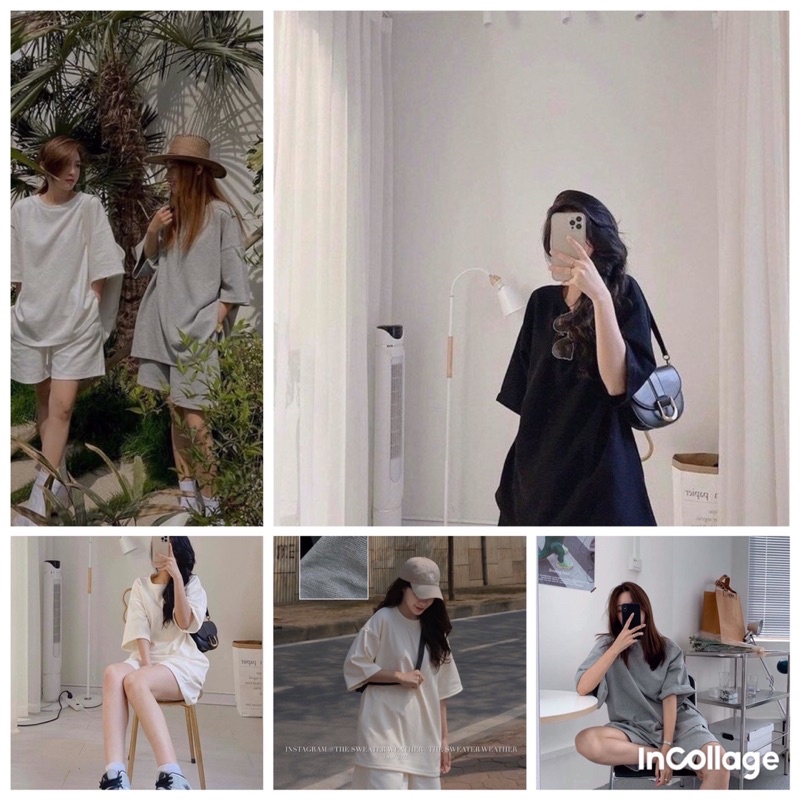 set bộ đồ nữ mặc nhà, bộ đùi nữ áo tay lỡ trơn mùa hè phom rộng