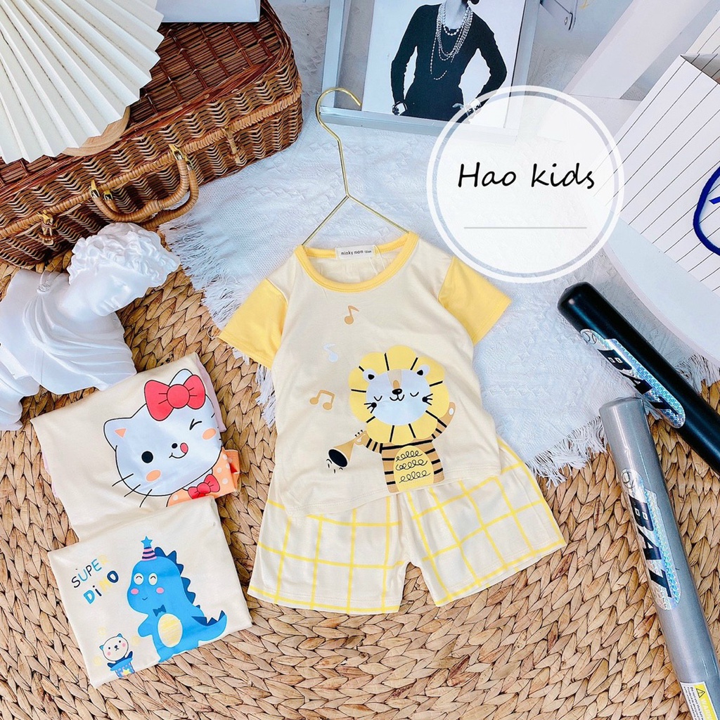 Quần áo trẻ em MINKY MOM, bộ cộc tay thun lạnh cho bé trai, bé gái in hình khủng long