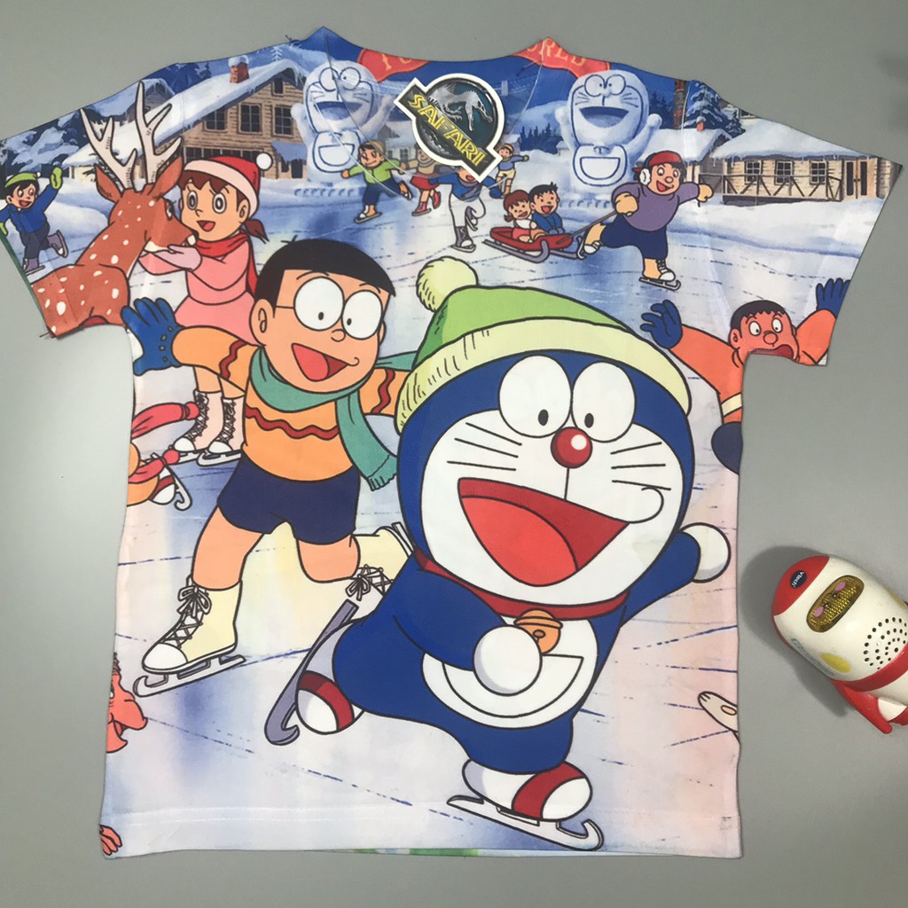 Đồ bộ tay ngắn thun Thái mèo máy Doraemon tuyết cho bé trai size 10kg - 40kg