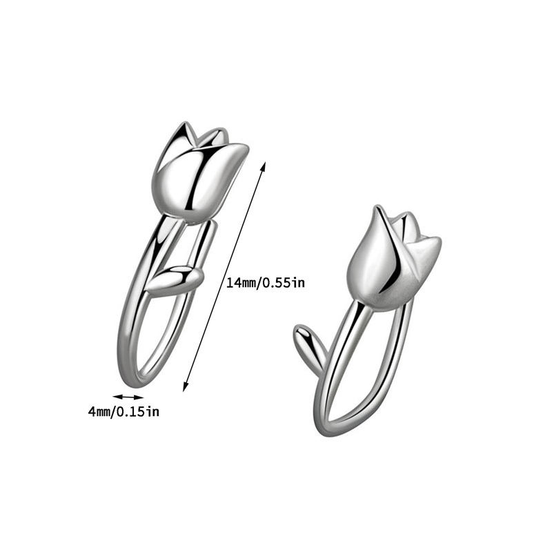 Đôi Khuyên Tai Hình Hoa Tulip Màu Bạc Phong Cách Pháp Cổ Điển Dành Cho Nữ