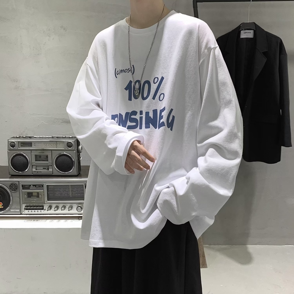Áo Thun Tay Dài Dáng Rộng In Chữ Phong Cách Hip Hop Hàn Quốc Thời Trang Cho Nam Và Nữ size M-5XL