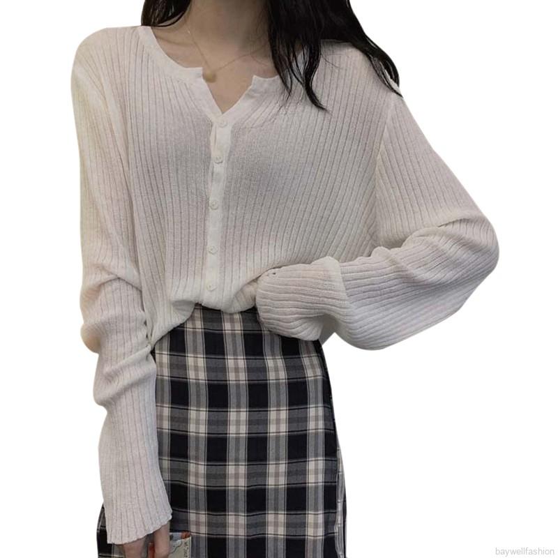 [Baywellfashion]Áo Khoác Cardigan Dệt Kim Tay Dài Cổ Chữ V Màu Trơn Phối Nút Xinh Xắn Cho Nữ | BigBuy360 - bigbuy360.vn