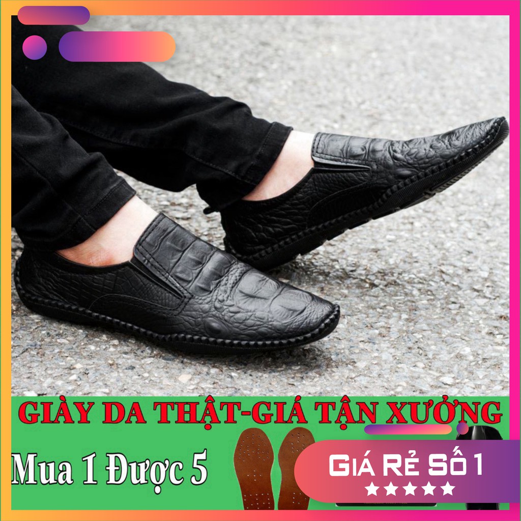Giầy da nam da bò cao cấp in vân cá sấu nổi bật bảo hành 1 năm