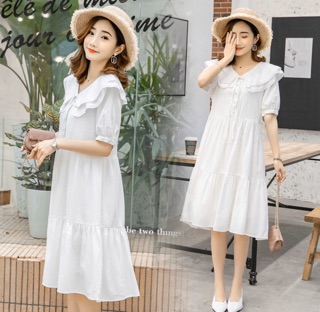 Đầm váy freesize trắng tầng cổ viền ren
