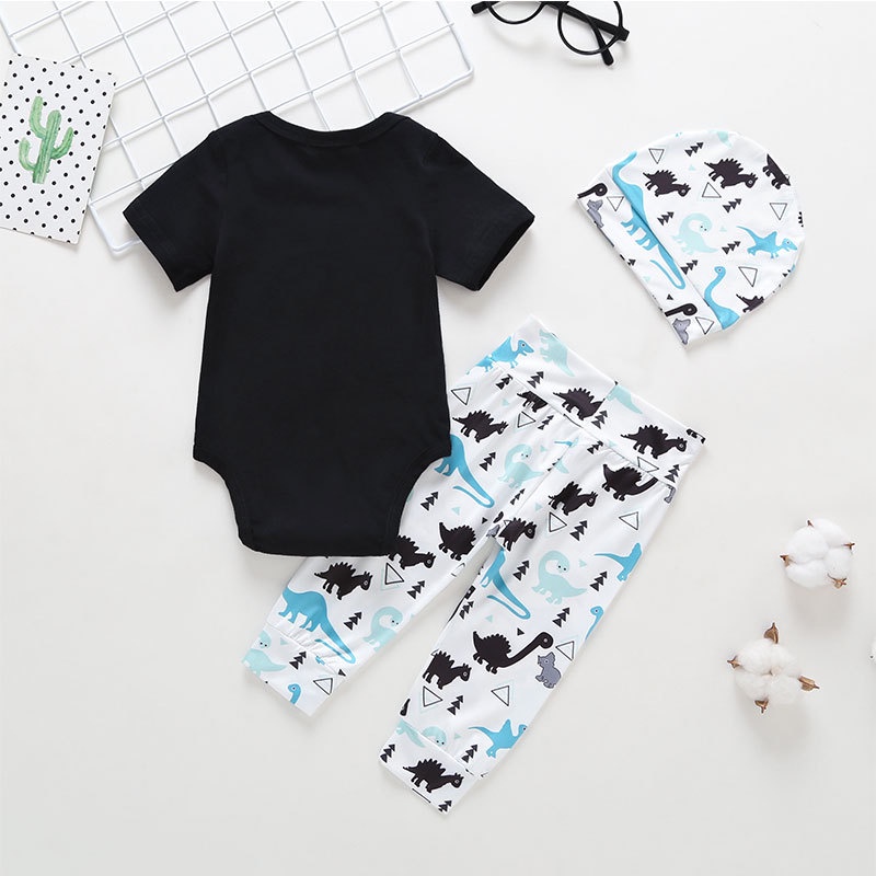 Combo bộ đồ bé trai 0-24 tháng tay ngắn bodysuit liền thân Họa Tiết Khủng Long Hoạt Hình quần dài set mùa hè thời trang cho bé trẻ em sơ sinh