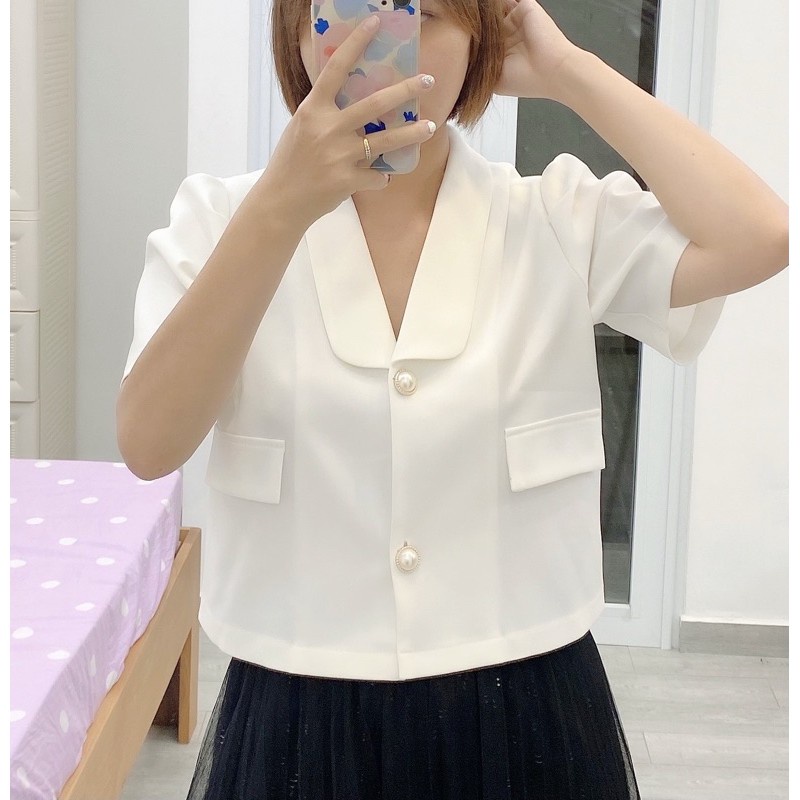 Áo Sơ Mi Nữ Croptop Tay Bồng Cách Điệu thời trang, Dáng Suông .