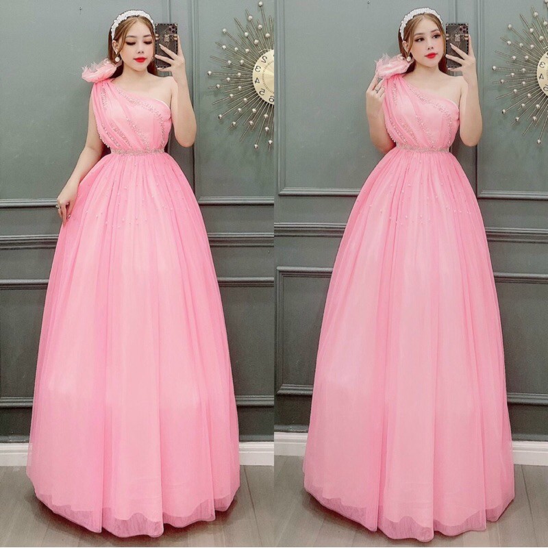 ĐẦM MAXI XOÈ HOA VAI KẾT CƯỜM