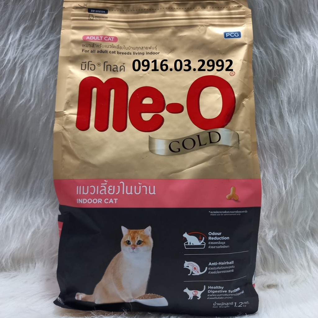 Thức ăn mèo Me-o Gold 1.2kg giảm mùi hôi tiêu búi lông, Fit and Firm, Indoor, Persian