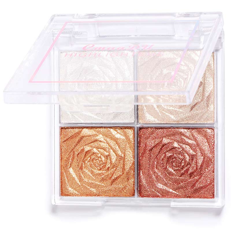 4 màu phấn má hồng Highlighter Makeup Palette Pink Eye Shadow Bronzer Shimmer Powder Contour Palette Mỹ phẩm Hàn Quốc