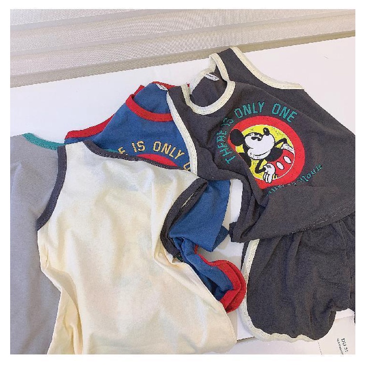 Bộ Áo Thun Sát Nách Phối Quần Short Vải Cotton Thoáng Khí In Hoạt Hình Thời Trang Mùa Hè Cho Bé