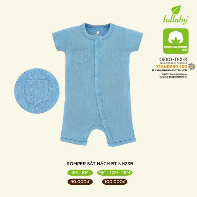 Romper sát nách Lullaby cotton vân thoáng bé trai, bé gái mềm mịn