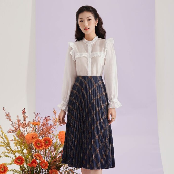 Chân váy nữ Méo shop dài xếp ly lưng chun Lilou