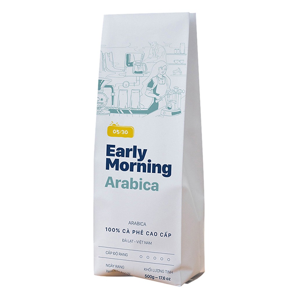Cà phê nguyên chất Early Morning Arabica 500gr - Cà phê cao cấp nguyên hạt, xay bột, pha phin, pha máy
