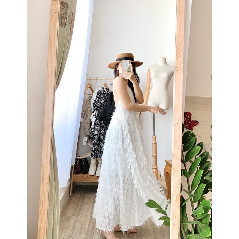 [Kèm ẢNH THẬT ]ĐẦM MAXI TRẮNG LÔNG VŨ HỞ LƯNG | BigBuy360 - bigbuy360.vn