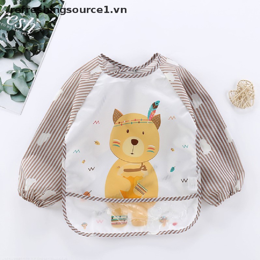 Tạp dề tay dài có túi chống nước dành cho bé tập ăn<br />