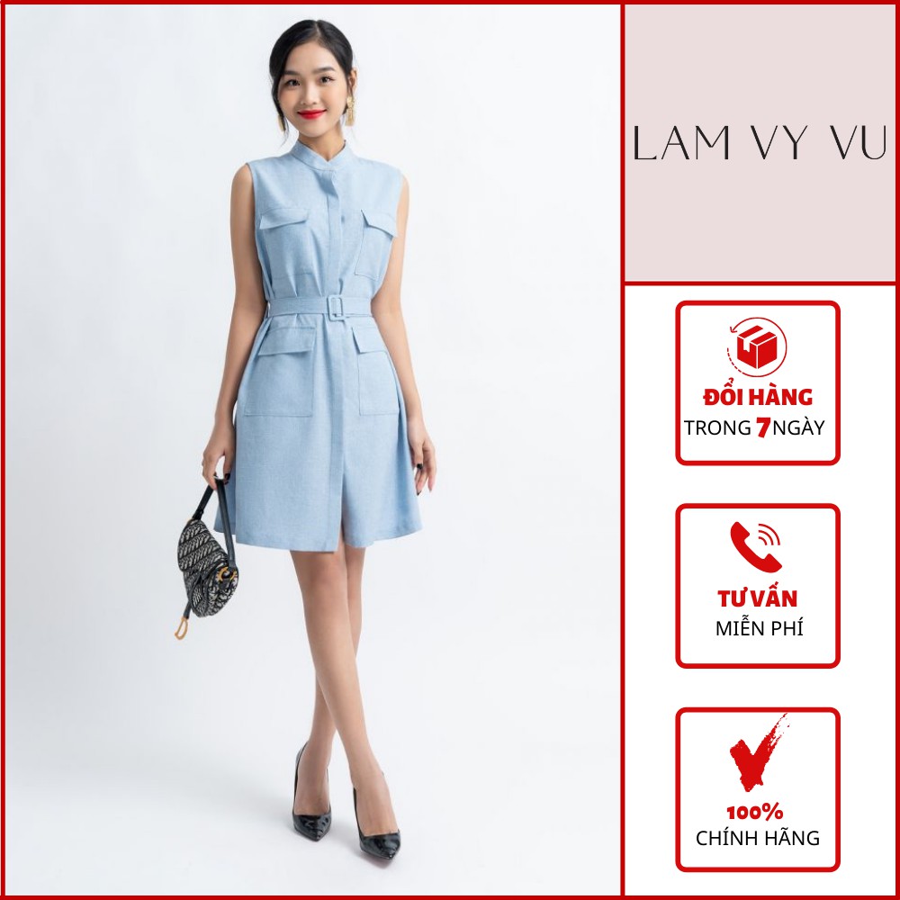 Váy suông cổ tàu túi ốp LAMVYVU định hình Form dáng tốt DXA1106