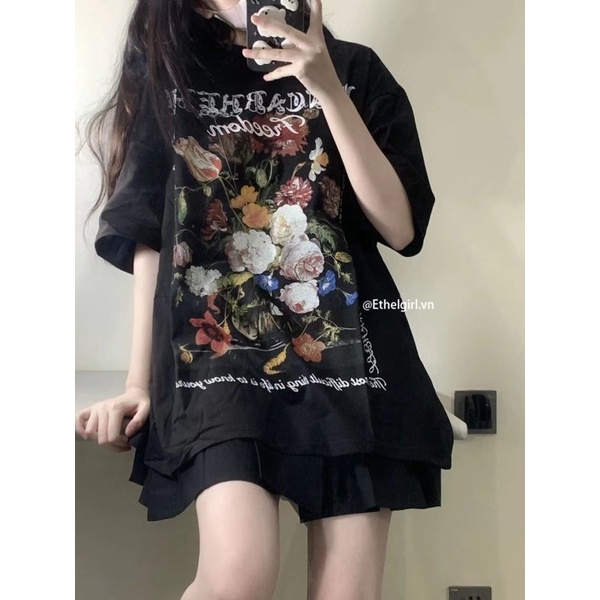 Áo Thun Tay Ngắn Dáng Rộng In Họa Tiết Phong Cách Retro Thời Trang Xinh Xắn Cho Nữ