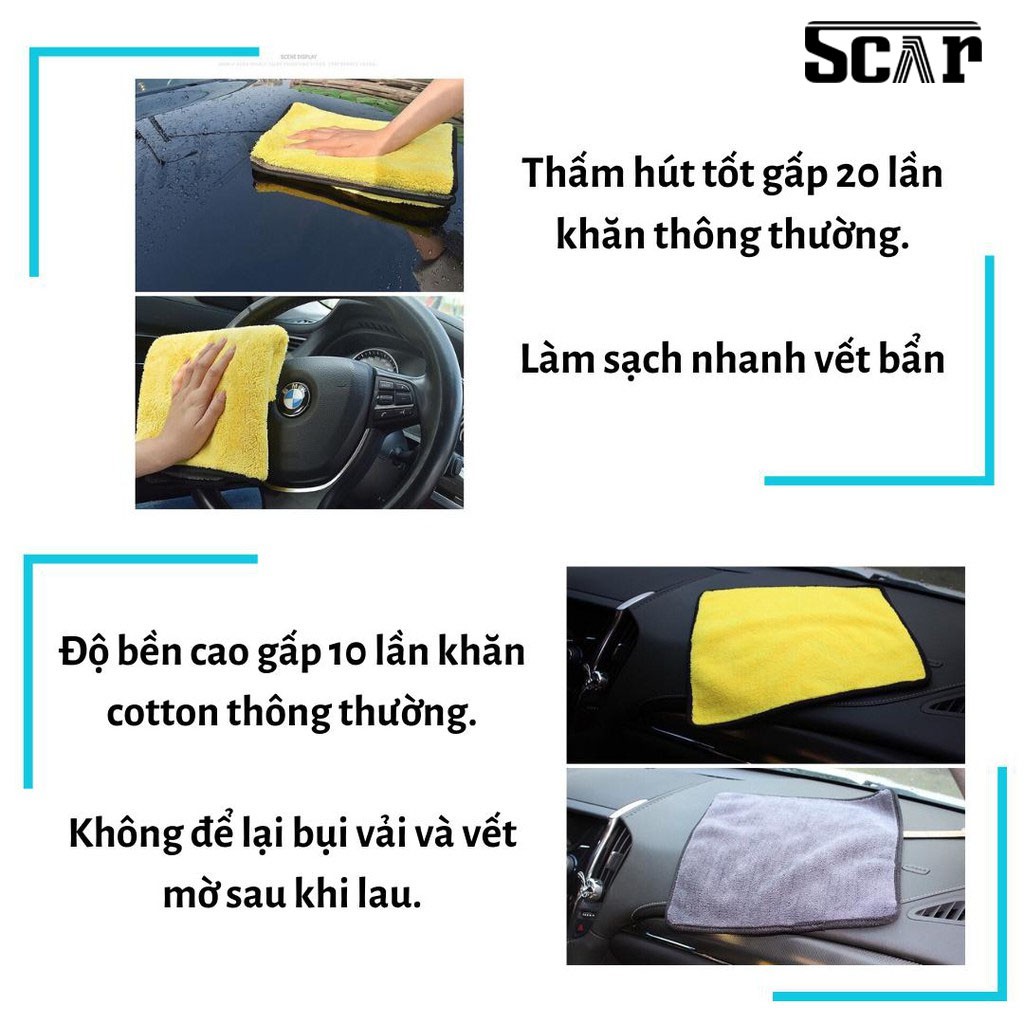 Khăn lau xe hơi màu vàng 2 lớp cao cấp siêu sạch siêu thấm hút - K002