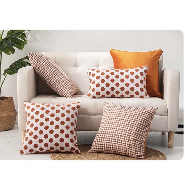 Gối Tựa Lưng Vải Nhung Dệt Sợi Jacquard Phối Màu Cam Trắng Hiện Đại SBK142