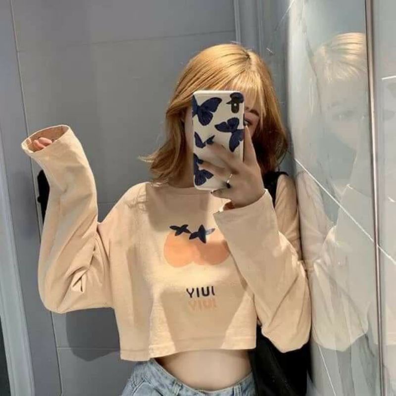 Áo croptop nữ tay dài , from rộng, freesize , thun cotton mềm mịn