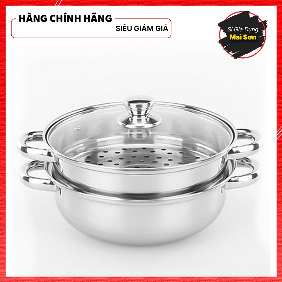 Bộ Nồi Hấp 2 Tầng INOX 403 Cao Cấp Xửng Hấp Đa Năng Vung Kính Thuỷ Tinh Dày Dặn Chắn Chắc Siêu Tiện Lợi Kích Thước 28 CM