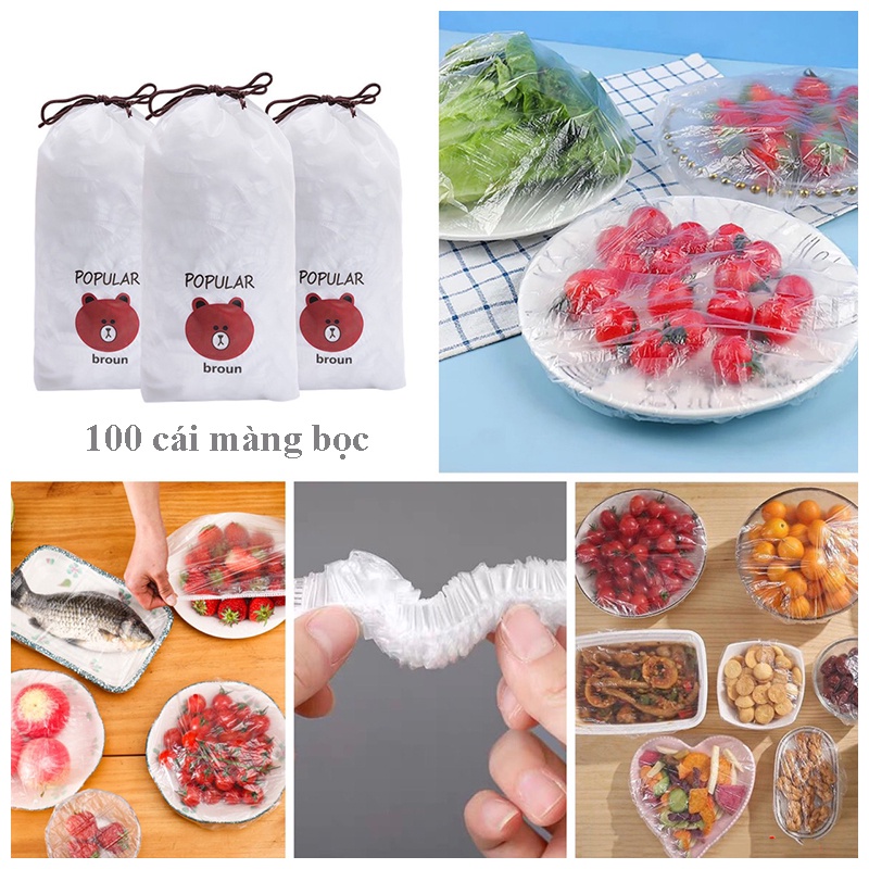 SET 100 MÀNG BỌC thực phẩm túi gấu có chun co giãn tái sử dụng - Loại 1