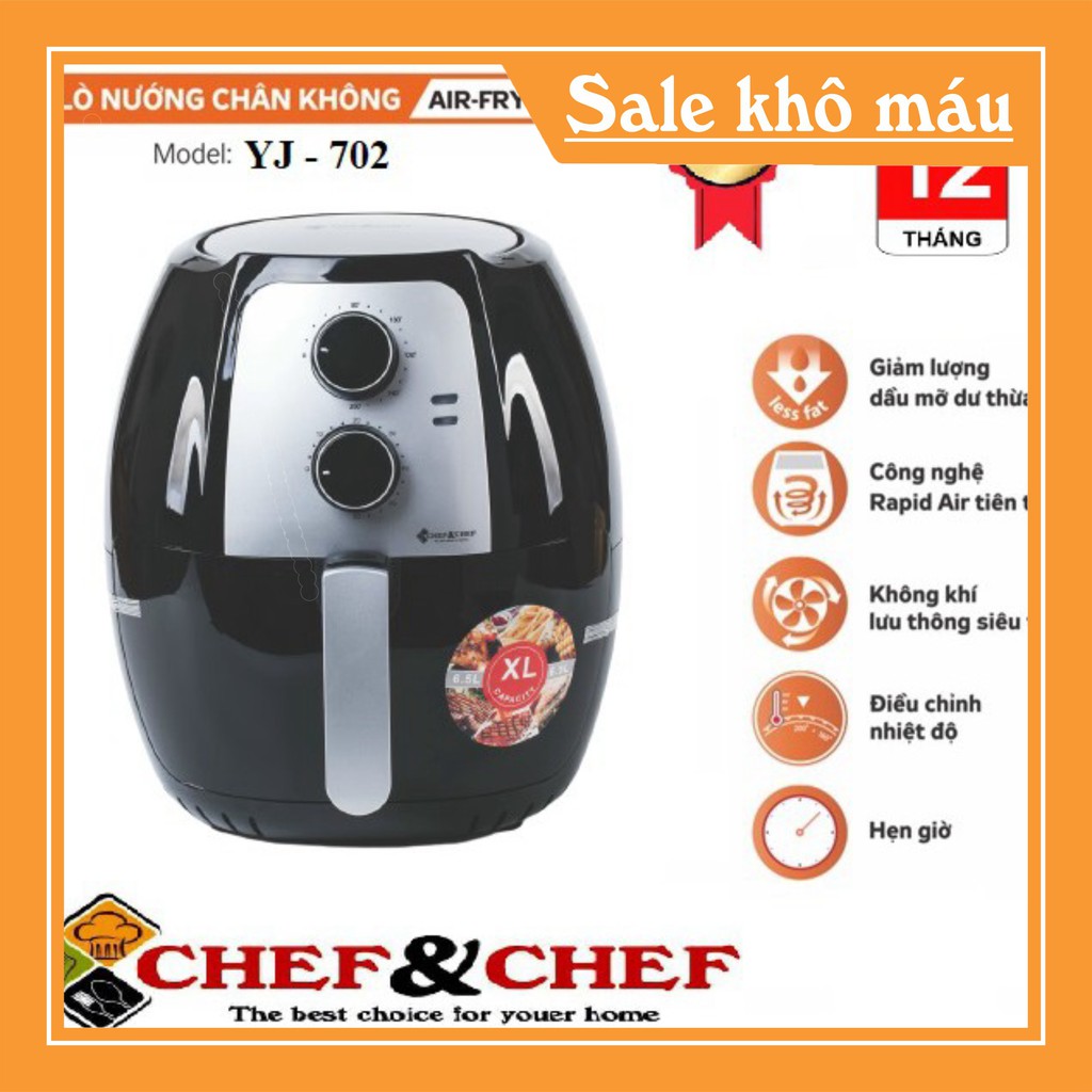 NỒI CHIÊN KHÔNG DẦU CHEF&amp;CHEF YJ-702 DUNG TÍCH ĐẠI 6,5L/7,5 Lít-GIÁ SIÊU TỐT