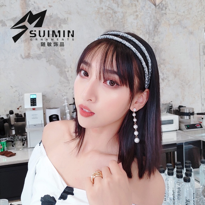 Băng Đô Đính Đá Pha Lê Phong Cách Hàn Quốc Chống Trượt Dành Cho Nữ