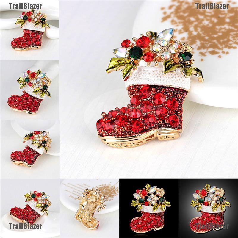 1 Trâm Cài Áo Hình Giày Boot Giáng Sinh Đính Đá Thời Trang