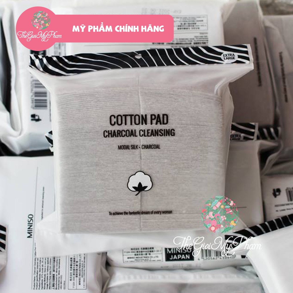 Bông Tẩy Trang Than Hoạt Tính Miniso Cotton Pad Charcoal Cleansing 220 Miếng