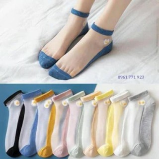 10 đôi Tất nữ cổ ngắn đẹp - Tất lưới hài đi giày búp bê xinh xắn hình hoa cúc trong suốt mùa hè mùa thu đông