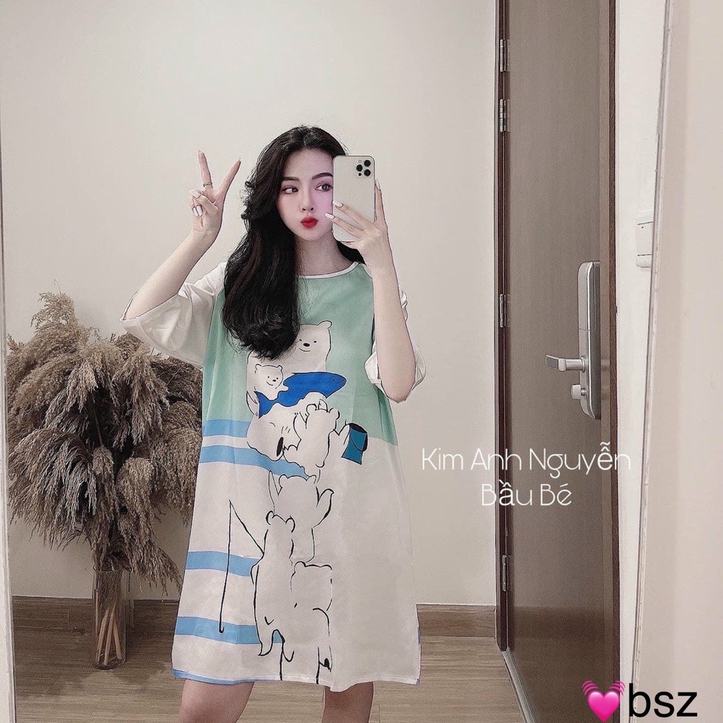 Váy Ngủ Lụa Hoạt Hình Siêu Cute Tay Lỡ + Tay Cộc | BigBuy360 - bigbuy360.vn
