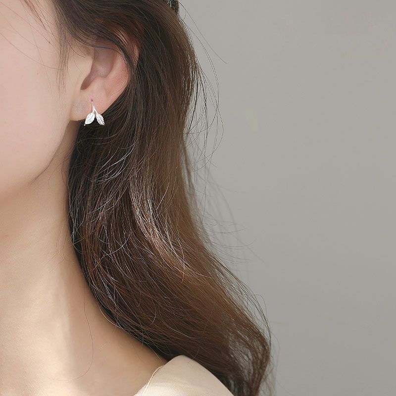 Khuyên tai bạc S925 - Bông tai nữ bạc Ý đeo 2 kiểu  hình lộc non 2 lá dễ thương, thanh lịch ZaZa Accessories KT8001