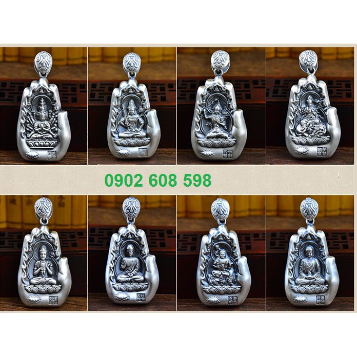 Mặt dây chuyền Phật bản mệnh 12 con giáp vô lượng thọ quang bạc Thái