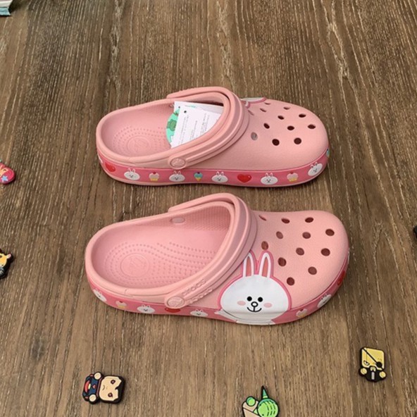 Dép cross  cho bé gái thỏ cony  quai ngang hàng  xuất khẩu full box  tặng kèm hộp và sticker gắn dép cross