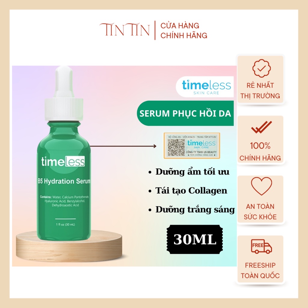 Serum Timeless B5 Hydration 35ml cấp ẩm, dưỡng trắng, làm dịu làn da