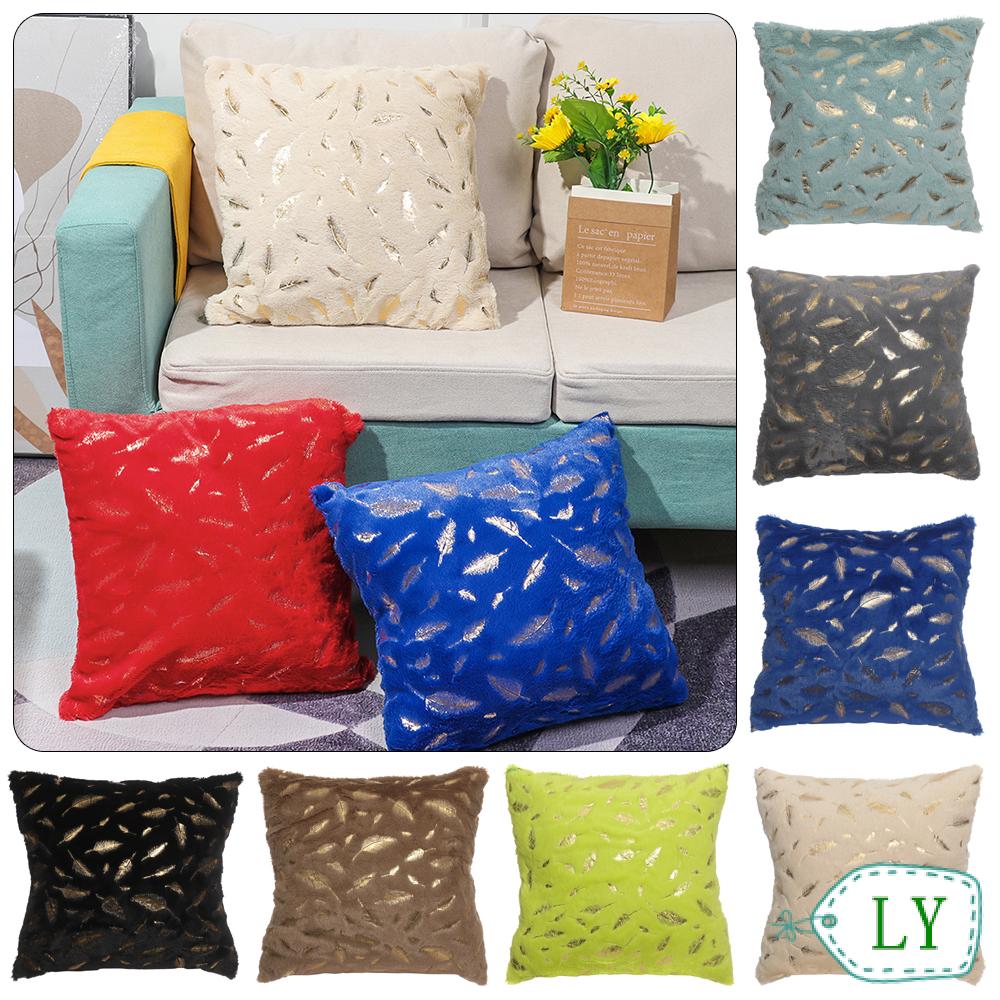 Vỏ Gối Cotton Lanh Hình Vuông Phối Tua Rua Lông Vũ Màu Đồng Trang Trí Nhà Cửa